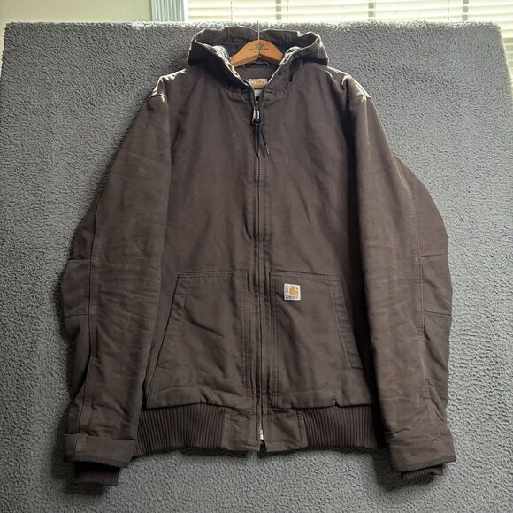 Dark Brown Carhartt Hooded Jacket Men's Medium Tall Duck Insulated